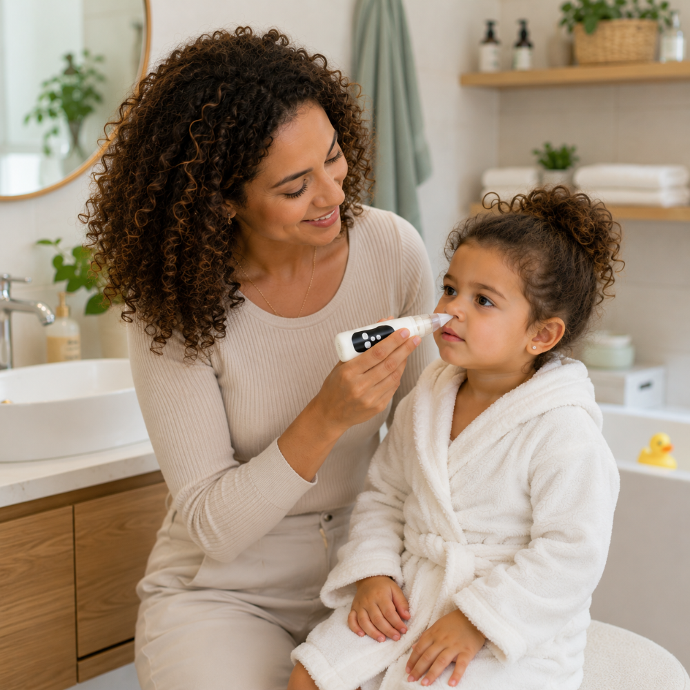 mouchage au mouche-bébé électrique après le bain