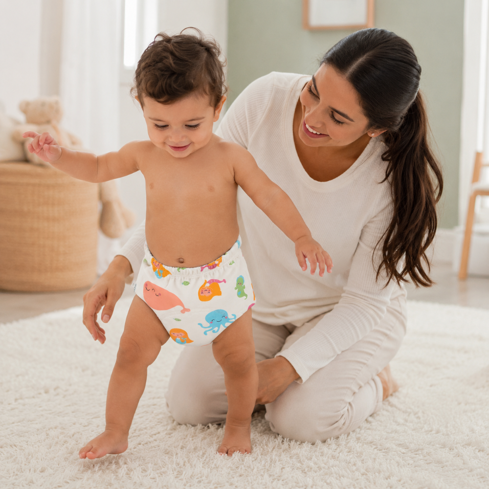 bébé adore ses culottes d'apprentissage