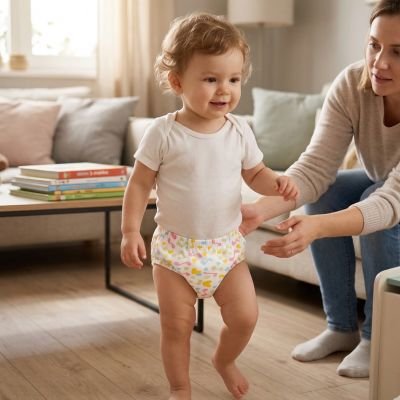 bébé marche confortablement avec la culotte d'apprentissage