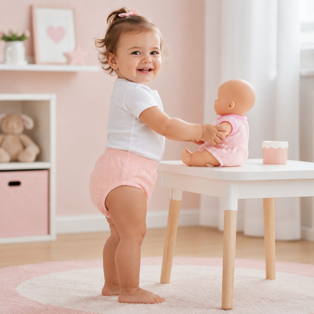 bébé porte sa culotte d'apprentissage et joue confortablement