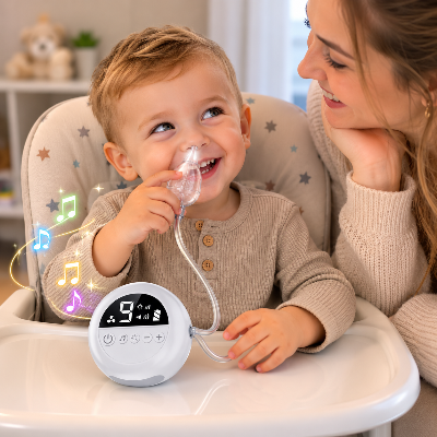 bébé qui utilise le mouche-bébé électronique avec la musique
