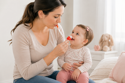 bébé sourit quand sa maman le soulage avec le mouche bébé
