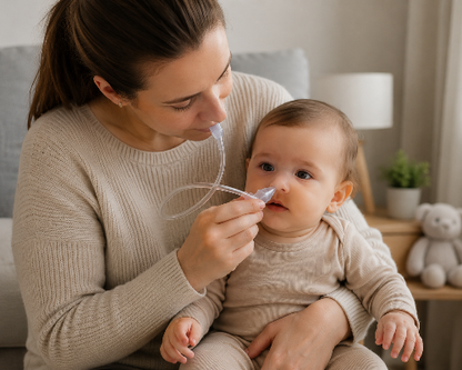 maman qui utilise le mouche bebe en position assise