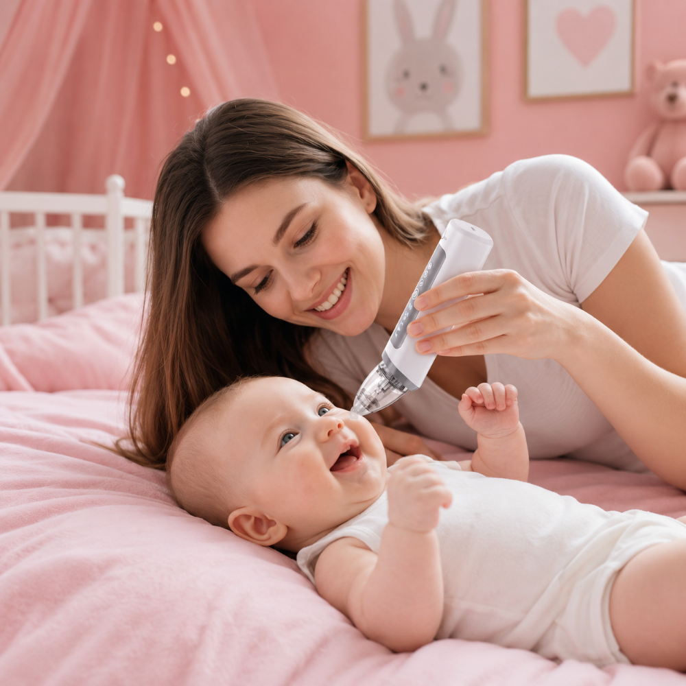 mouchage avec aspirateur nasal bébé avant la sieste