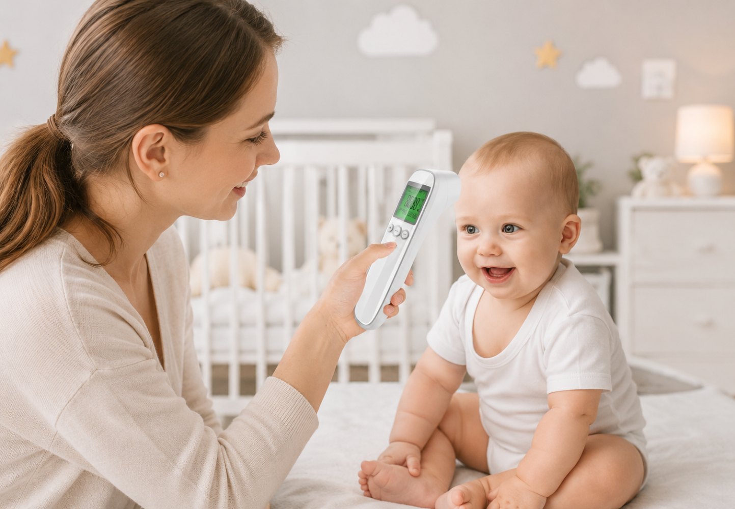 plus de stress grâce au thermomètre frontal pour bébé