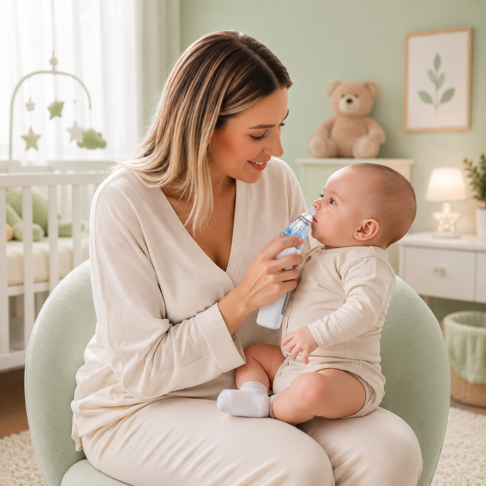routine de mouchage avec aspirateur nasal bébé