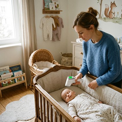 thermomètre frontal qui laisse maman mesurer sans perturber le sommeil de bébé